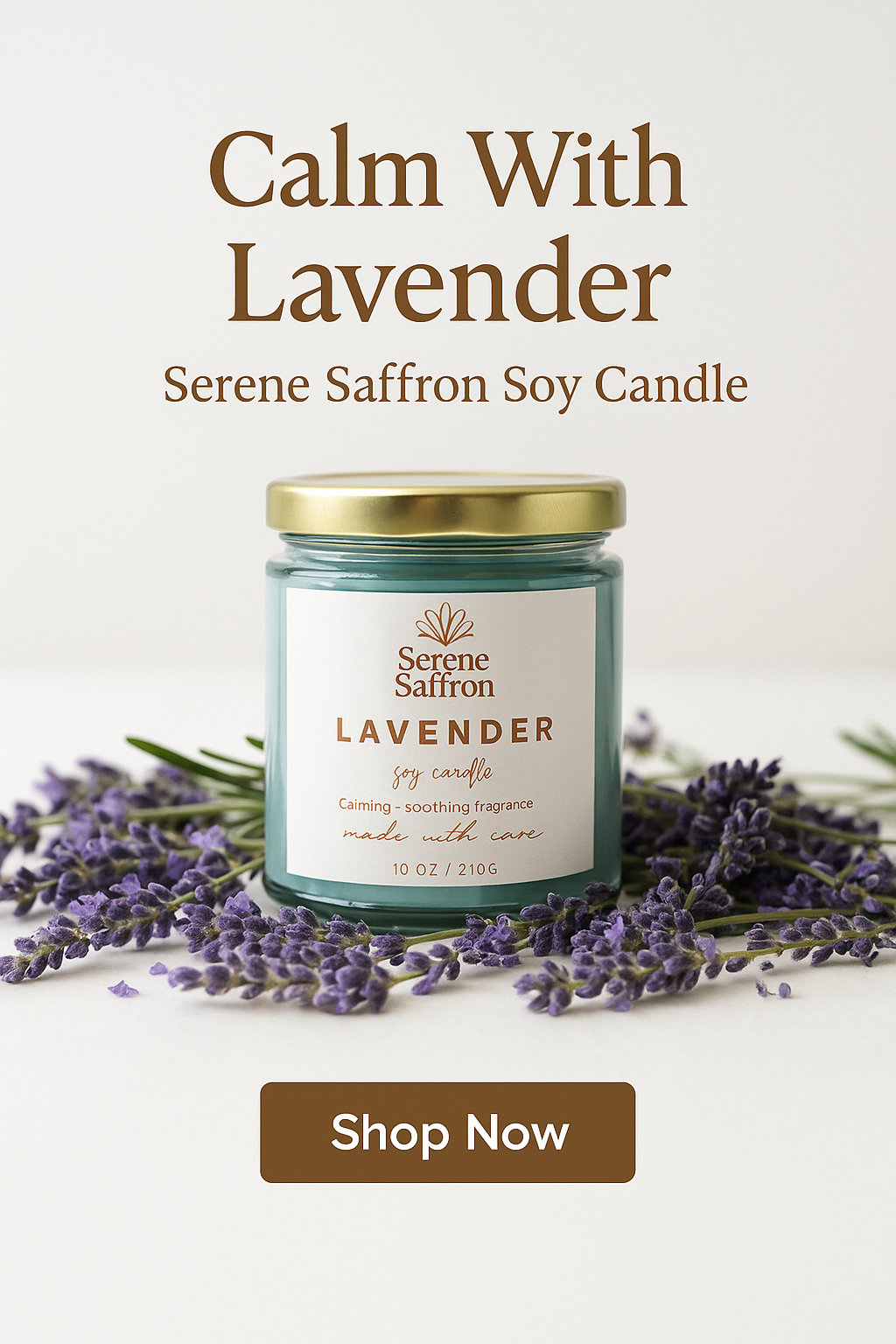 Lavender Scented Soy Wax Candle | 40+ Hours Burn Time | Serene Saffron Handpoured Candle