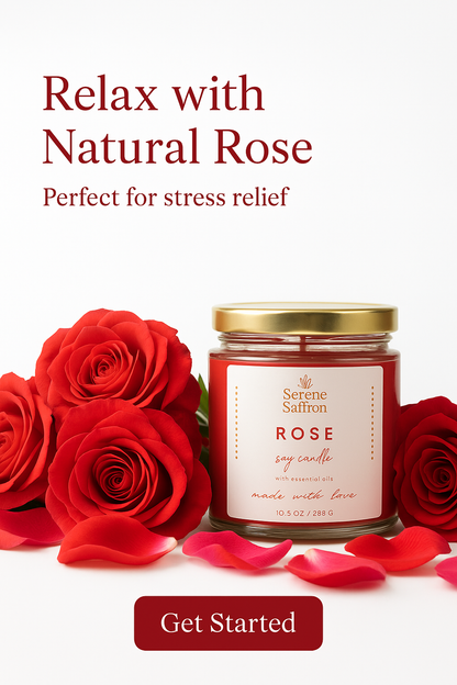 Rose Soy Wax Candle – Long-Lasting | 40+ Hour Burn | Handpoured Eco-Friendly Jar by Serene Saffron