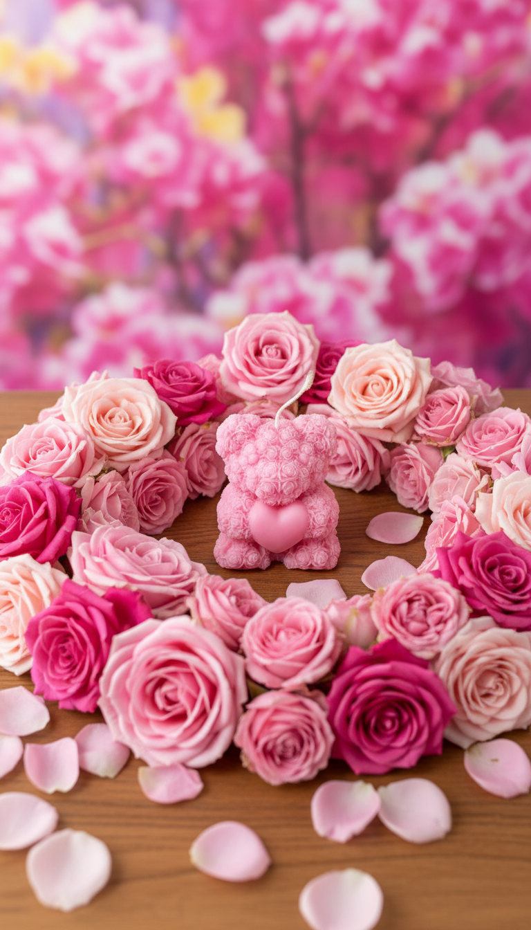 Pink Heart Teddy Scented Candle