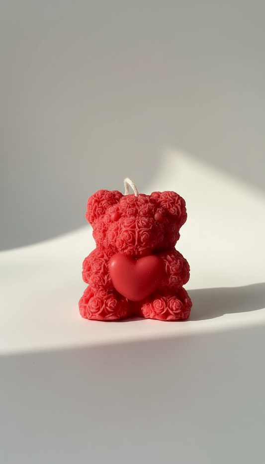 Spire Red Heart Teddy Candle | Pack of 2 | Soy wax scented candle